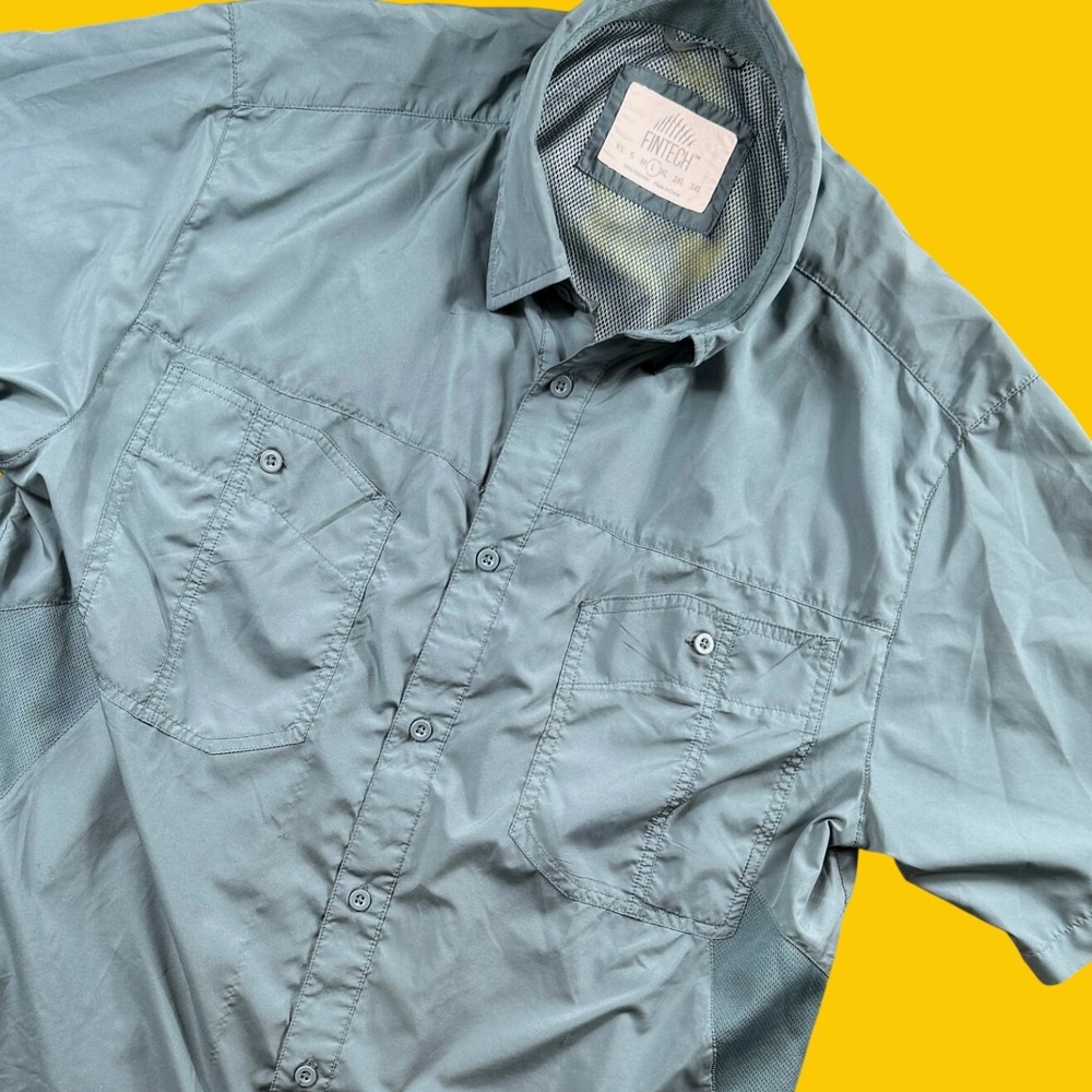 Fintech Fishing Shirt Men L Blue‎ Gray Vented Mesh Performance Outdoor Utility